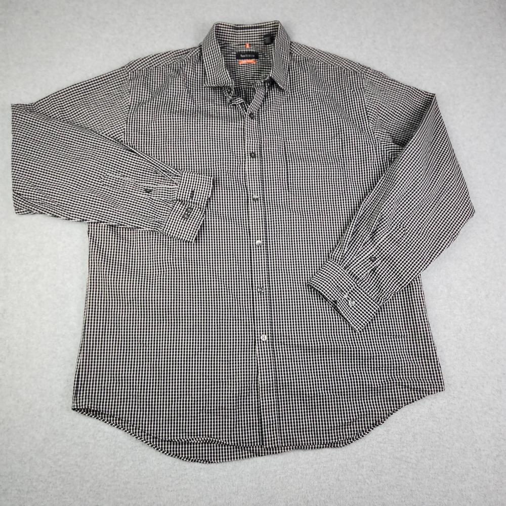 Van‎ Heusen Button Front Mens XL Black White Traveler Micro Check Stretch Shirt